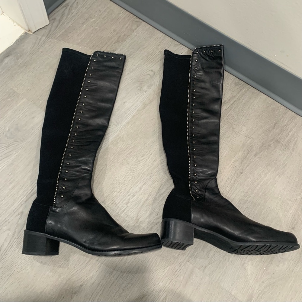 Stuart Weitzman Boots 5050 Studded Over The Knee in Black Leather - Picture 8 of 9